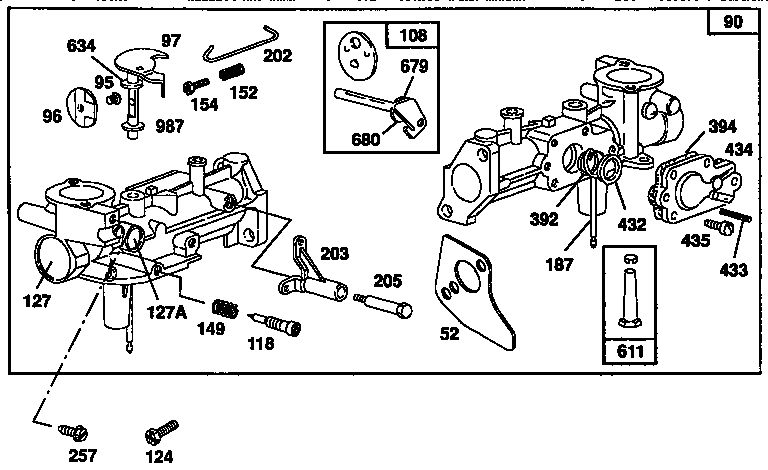Carburetor Assembly Diagram and Parts List for 135200  Briggs and Stratton Engine